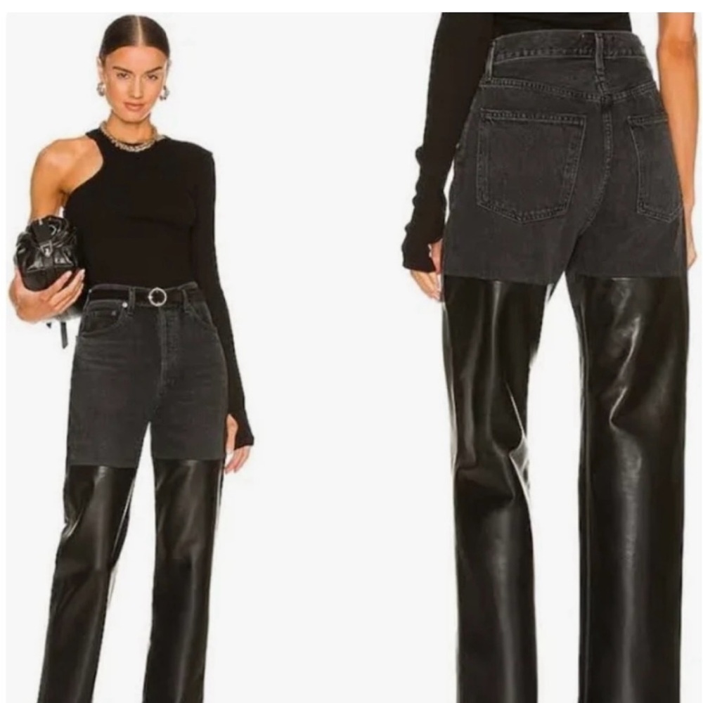 Agolde Black 90s pinch Straight Leg Jeans with half leather
